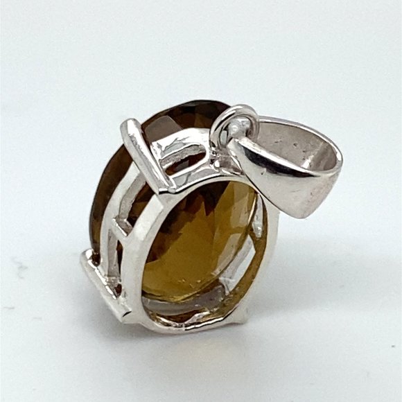 Smoky Quartz 8.74ct Platinum Finish Solid 925 Sterling Silver Pendant - Picture 6 of 7